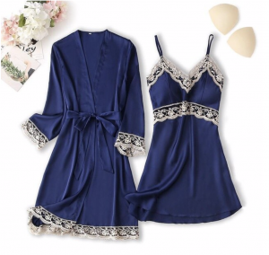 Dunkelblau 2-er Satin Set Gr. M – Bild 3